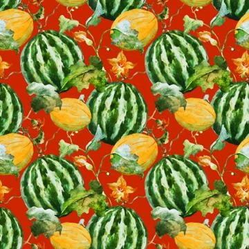 Watercolor watermelon melon pattern 库存插图