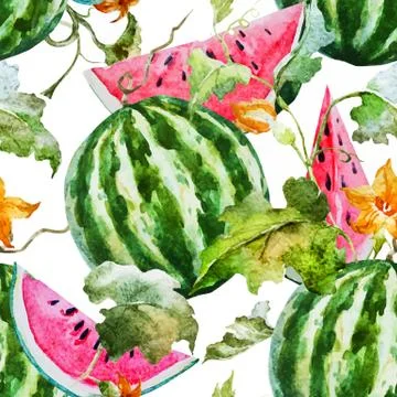Watercolor watermelon melon pattern Stock Illustration