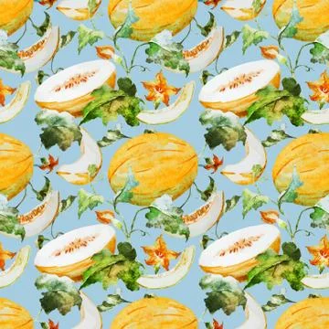 Watercolor watermelon melon pattern Stock Illustration