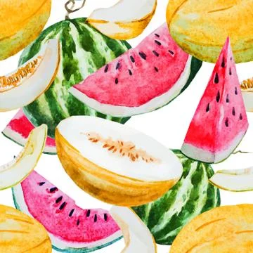 Watercolor watermelon melon pattern Stock Illustration