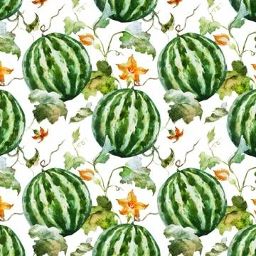 Watercolor watermelon melon pattern Stock Illustration