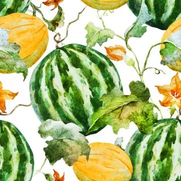 Watercolor watermelon melon pattern Stock Illustration