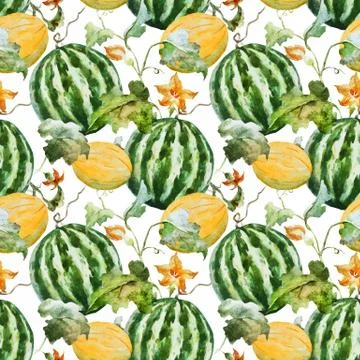 Watercolor watermelon melon pattern Stock Illustration