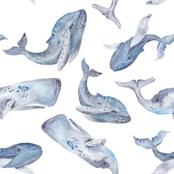 Watercolor Whale Pattern Stock Illustration