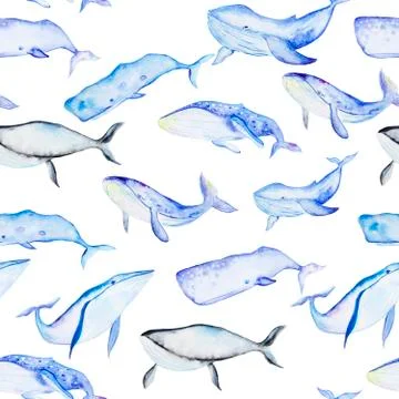 Watercolor whales pattern Stock Illustration
