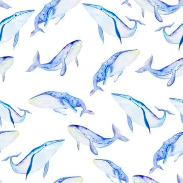 Watercolor whales pattern Stock Illustration