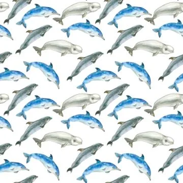 Watercolor whales pattern Stock Illustration
