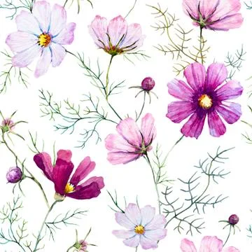 Watercolor wild flowers pattern Stock Illustration
