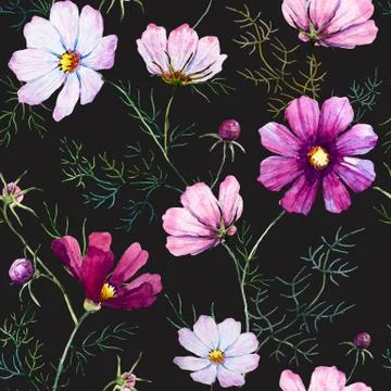Watercolor wild flowers pattern Stock Illustration
