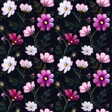 Watercolor wild flowers pattern Stock Illustration