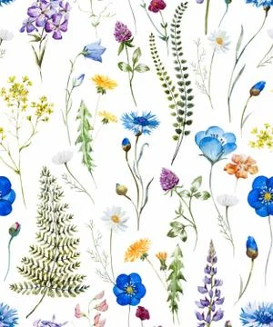Watercolor wild flowers pattern Stock Illustration