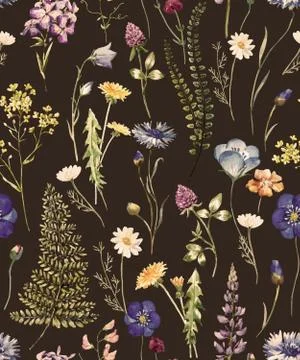 Watercolor wild flowers pattern Stock Illustration