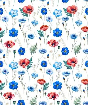 Watercolor wild flowers pattern Stock Illustration