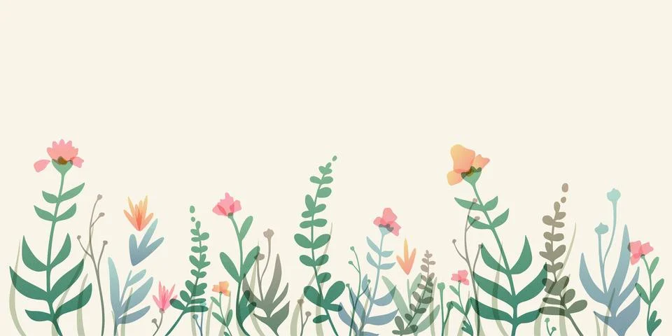 Watercolor wildflower border with spring pattern Stock Illustration