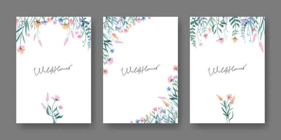 Watercolor wildflower borders with spring pattern Stock Illustration