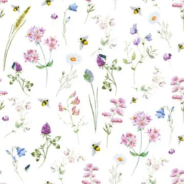Watercolor wildflower pattern Stock Illustration