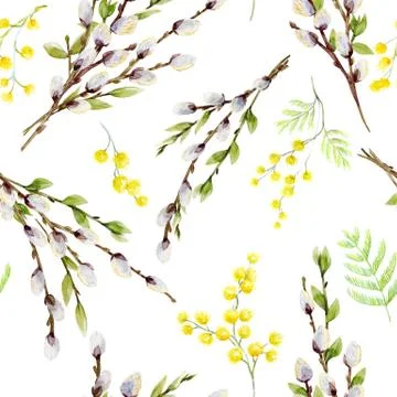 Watercolor willow tree branches pattern Stock Illustration