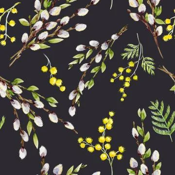 Watercolor willow tree branches pattern Stock Illustration