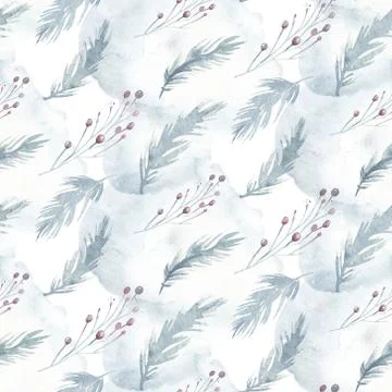 Watercolor winter forest seamless pattern. Christmas tree landscape with Pine Stock Illustration