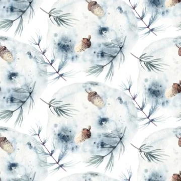 Watercolor winter forest seamless pattern. Christmas tree landscape with Pine イラスト素材