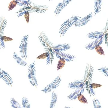 Watercolor winter seamless pattern with spruce branches Stock Illustration
