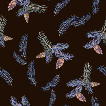 Watercolor winter seamless pattern with spruce branches Stock Illustration