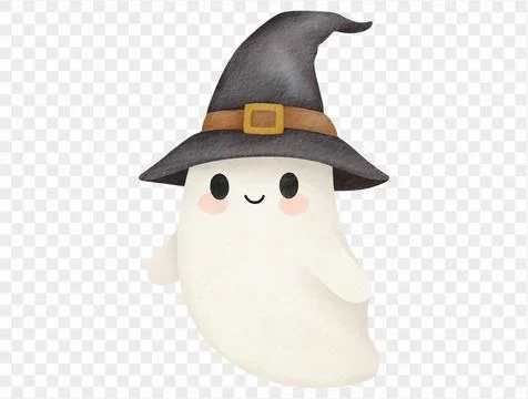 Watercolor witch ghost wearing hat cute Halloween illustration vector. Stock Illustration