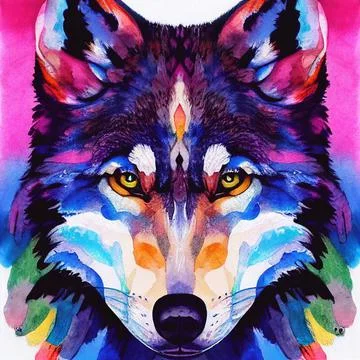 Watercolor wolf head. イラスト素材