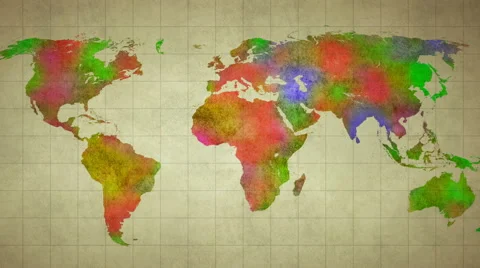 Watercolor world map animation Stock Footage 42379988