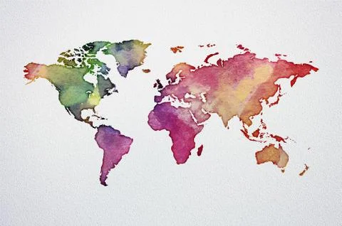 Watercolor World Map Multicolor Stock Illustration