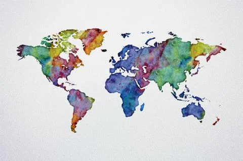 Watercolor World Map Multicolor Stock Illustration
