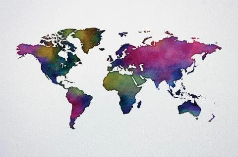Watercolor World Map Multicolor Stock Illustration