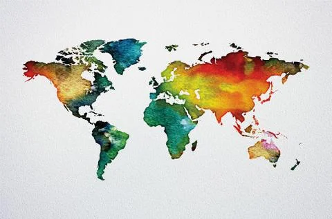 Watercolor World Map Multicolor Stock Illustration