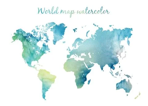 Watercolor world map in vector on wight background. Illustration in vector Stock Illustration