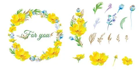Watercolor yellow flowers wreath Stock Illustration