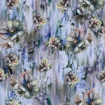 Watercolor,Floral,Seamless,Pattern,With,Abstract,Colorful,Background イラスト素材