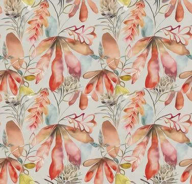 Watercolor,Leafs,Seamless,Pattern,With,Cream,Background 스톡 일러스트