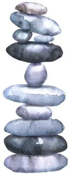 Watercolour painting of a stack of flat pebbles Illustrazione stock
