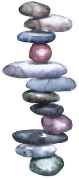 Watercolour painting of a stack of flat pebbles Stock Illustration