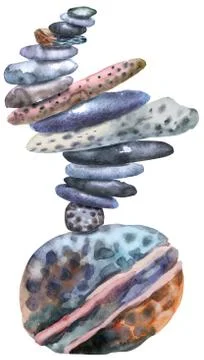 Watercolour painting of a stack of flat pebbles Ilustración de archivo