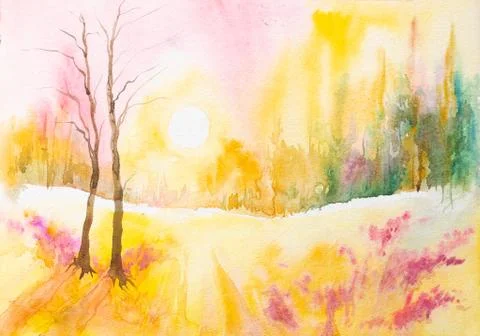 Watercolour on paper Stock Illustration