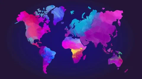 Watercolour world map painted with dynamic colours with a 3d effect floating Stock-Footage 129715733