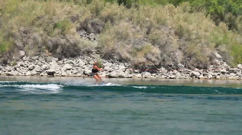 Watercraft-beginner wakeboarder Stock Footage 1091494
