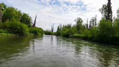Watercraft floating slow river Stock Footage 203660023