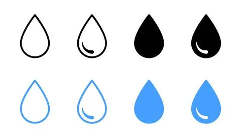 Waterdrop vector icon set. Rain drip liquid logo. Droplet sign. Tear and oi.. Illustrazione stock