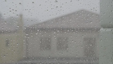 Waterdrops Falling Rainy Day Window City Relax Video stock 92816609