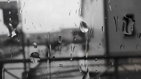 Waterdrops. Large Rain Drops on Glass Closeup 4k Movie Stock Footage 243187105