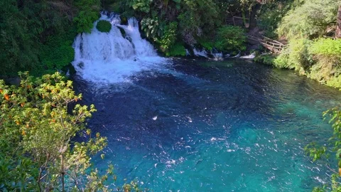 Waterfal in turquoise pool Stock Footage 73249086