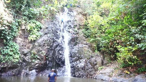 Waterfall Abseiling Stock Footage 146593627