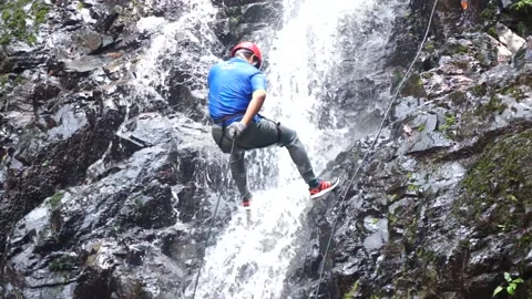 Waterfall Abseiling Stock Footage 146593979